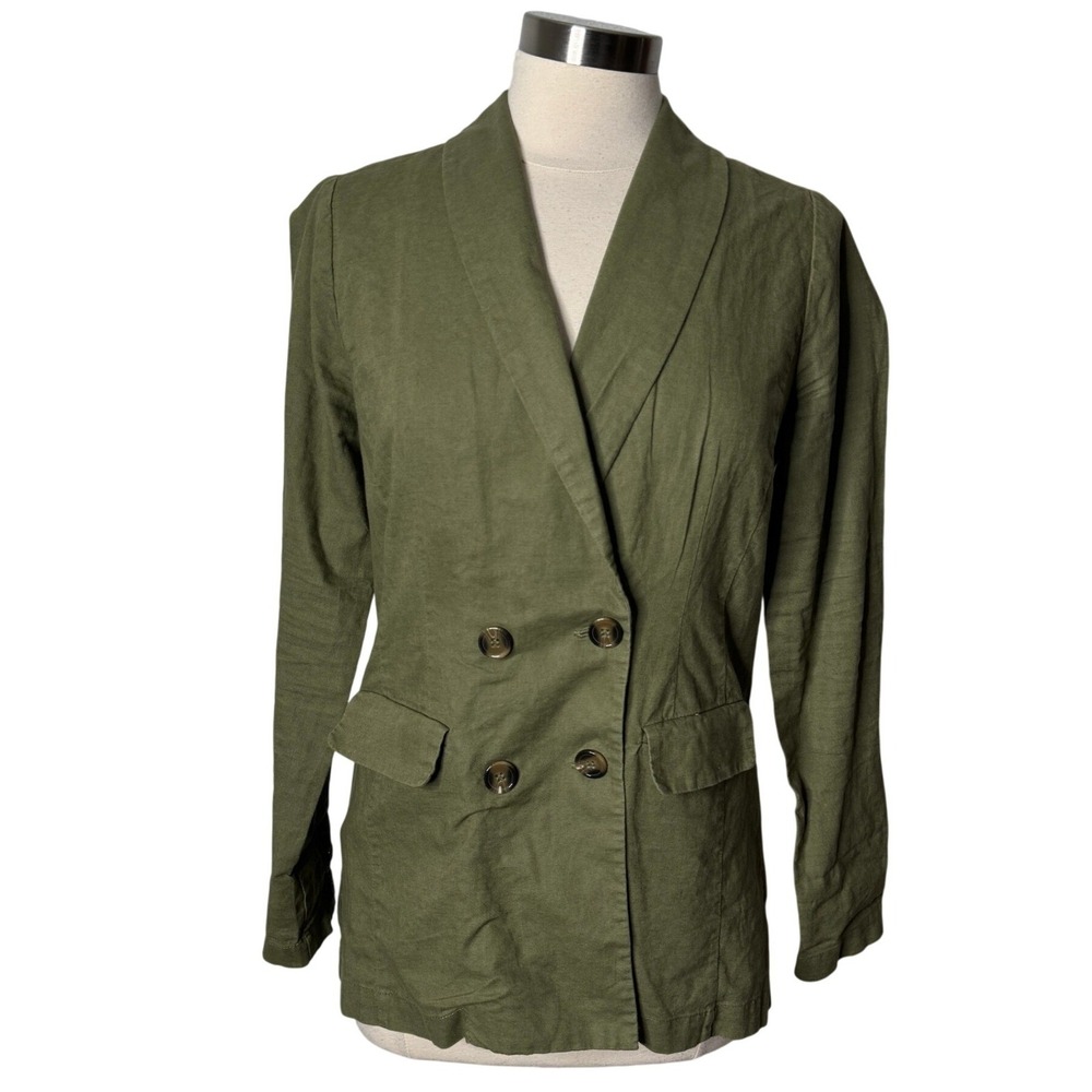 Saks Fifth Avenue Womens Linen Blend Double Breasted Blazer Jacket Size Small